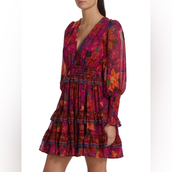 FARM RIO Tropical Tapestry Long-Sleeve Minidress Size M - Picture 5 of 16